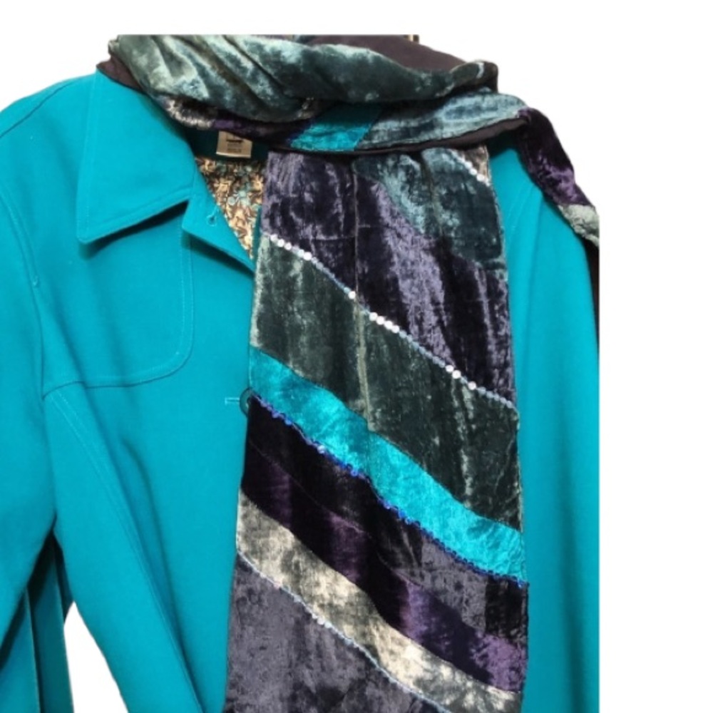 ACCESSORIZE scarf shades of blue velour velvet & sequins  silky black back